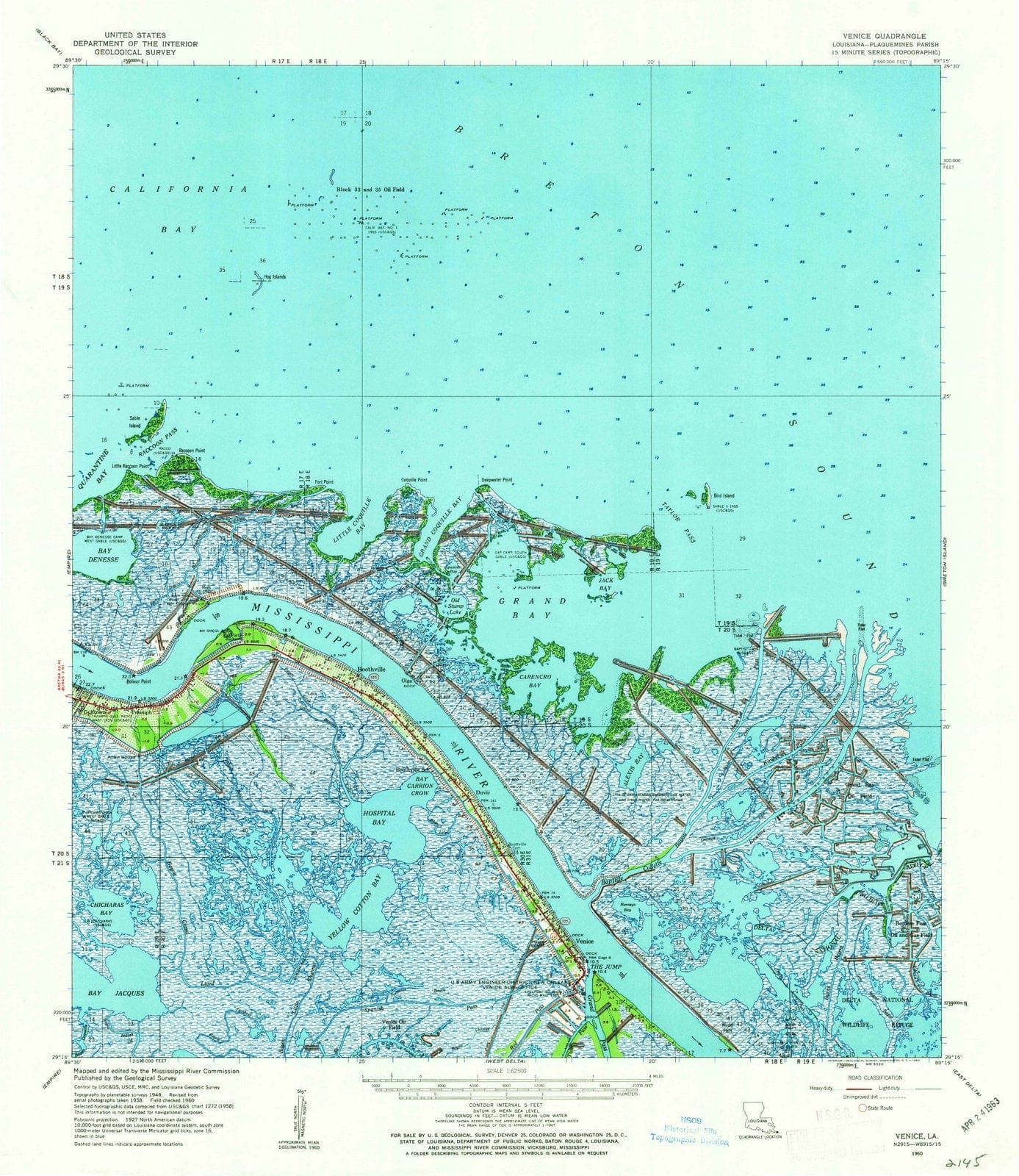 1960 Venice, LA - Louisiana - USGS Topographic Map