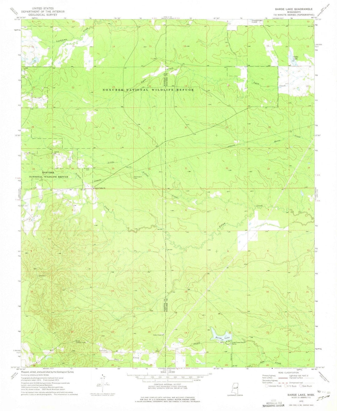 1973 Barge Lake, MS - Mississippi - USGS Topographic Map