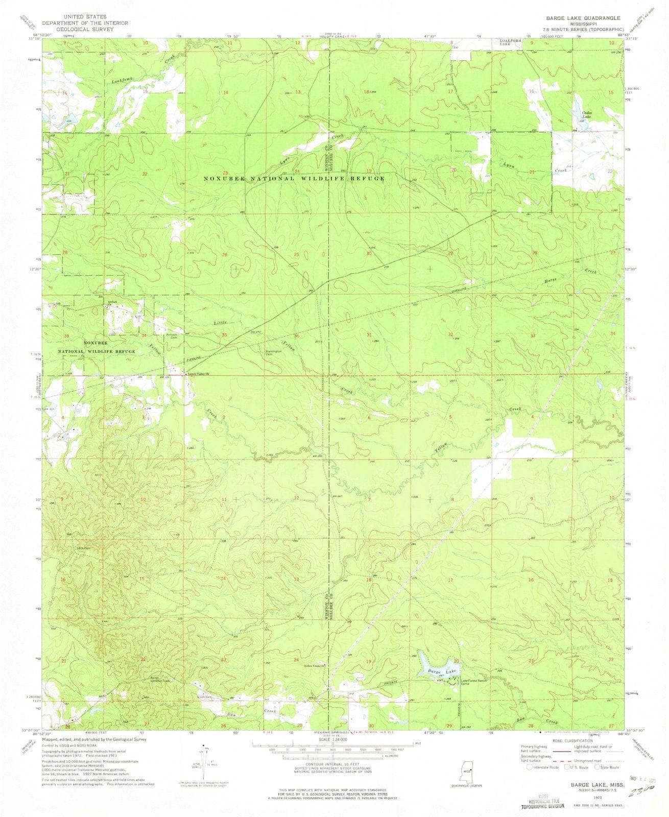 1973 Barge Lake, MS - Mississippi - USGS Topographic Map