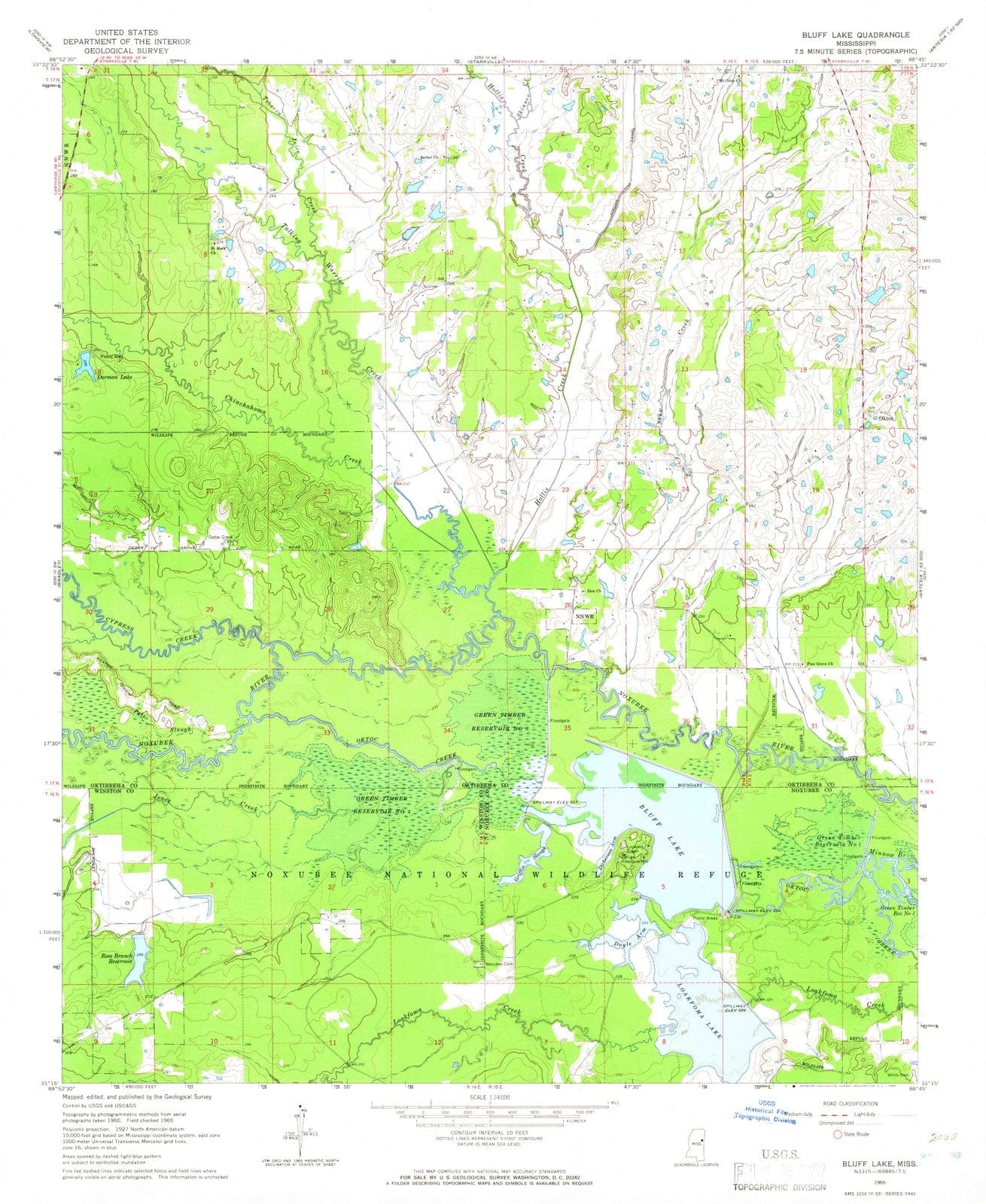 1965 Bluff Lake, MS - Mississippi - USGS Topographic Map