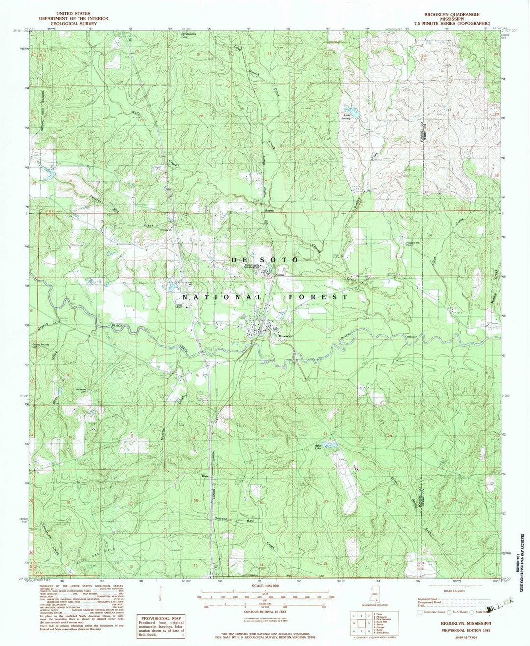 1983 Brooklyn, MS - Mississippi - USGS Topographic Map