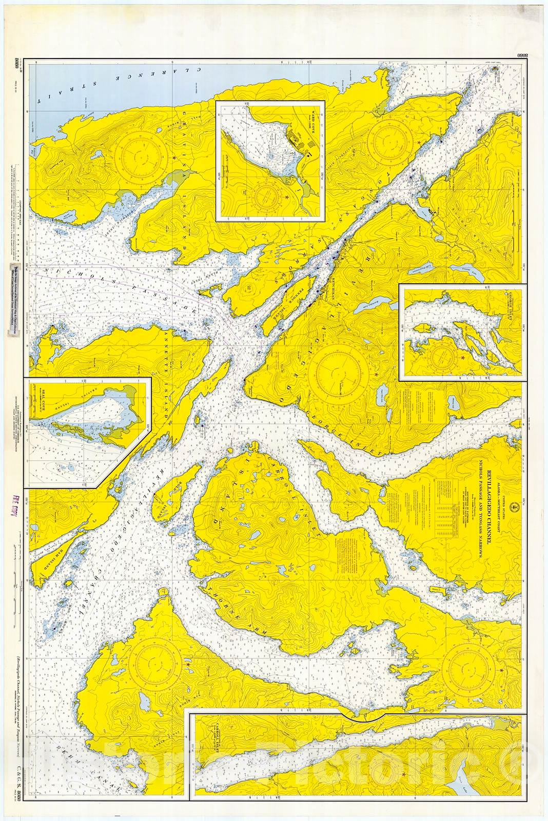 Historic Nautical Map - Revillagigedo Channel, Nichols Passage & Tongass Narrows, 1969 NOAA Chart - Alaska (AK) - Vintage Wall Art