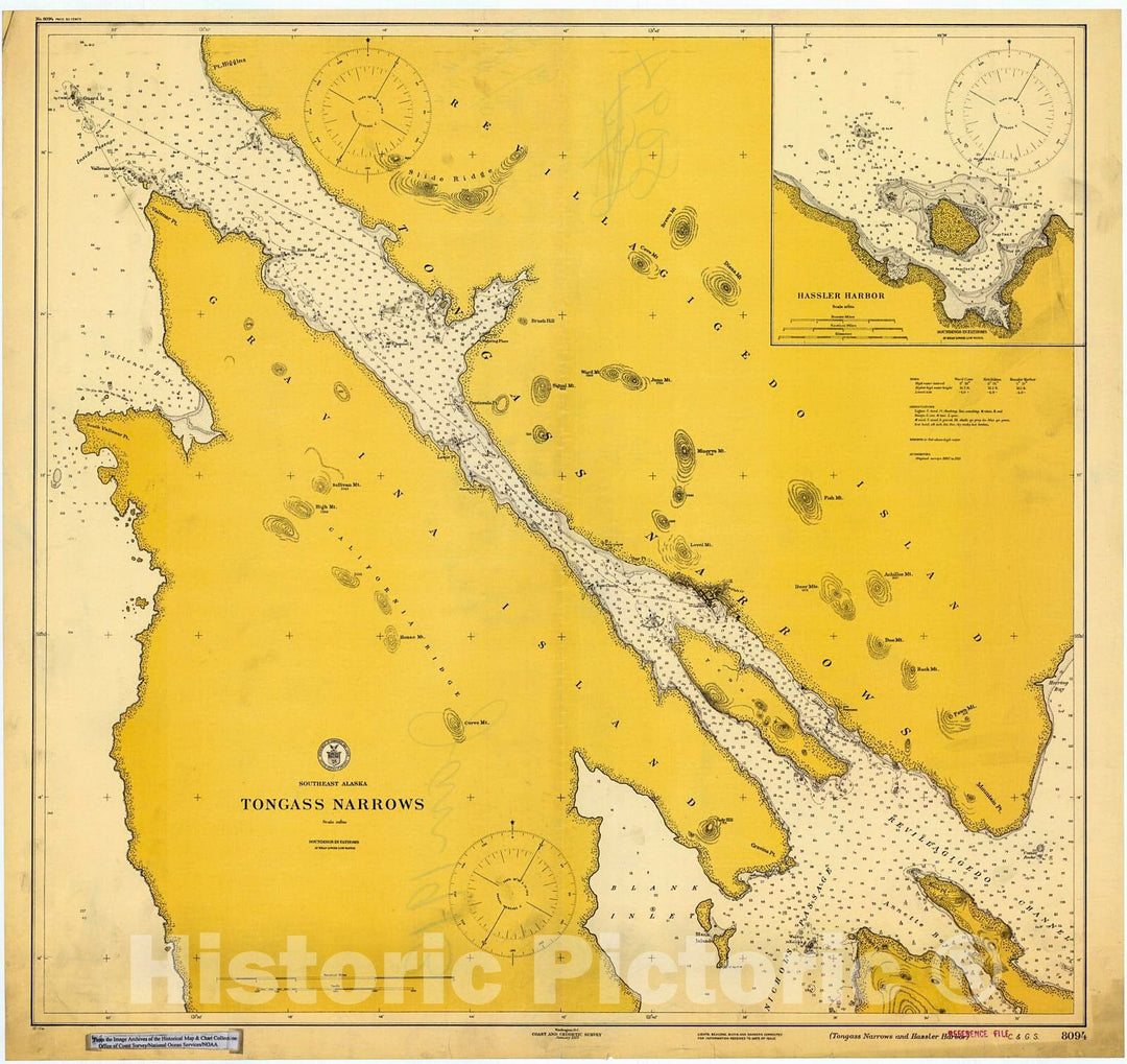 Historic Nautical Map - Tongass Narrows, Ak, 1913 NOAA Chart - Alaska (AK) - Vintage Wall Art