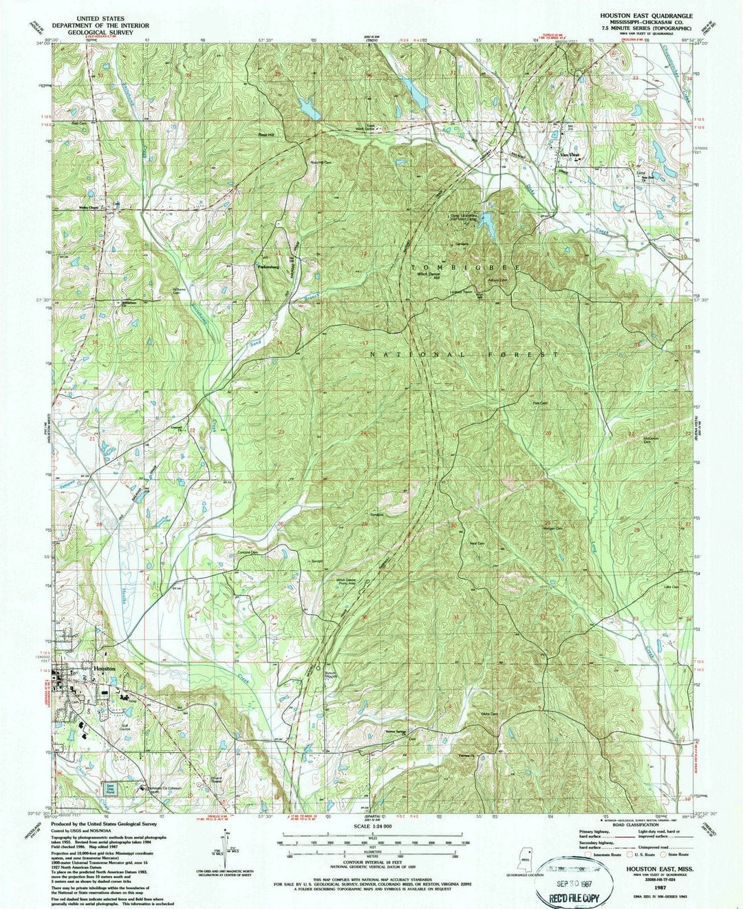 1987 Houston East, MS - Mississippi - USGS Topographic Map