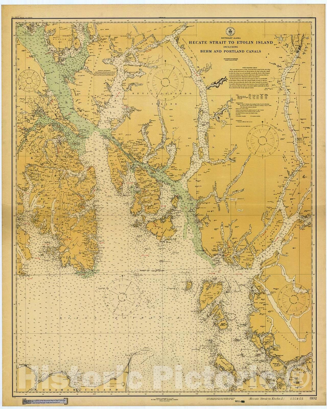 Historic Nautical Map - Hecate Strait To Etolin Island, Ak, 1925 NOAA Chart - Alaska (AK) - Vintage Wall Art