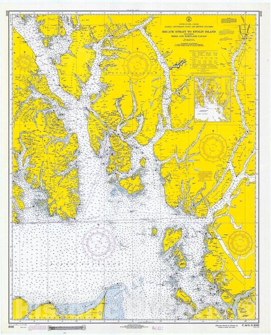 Historic Nautical Map - Hecate Strait To Etolin Island, 1970 NOAA Chart - Alaska (AK) - Vintage Wall Art