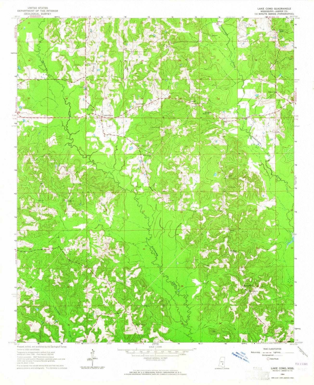 1964 Lake Como, MS - Mississippi - USGS Topographic Map