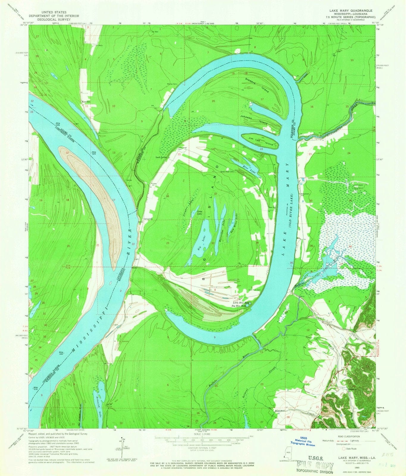 1965 Lake Mary, MS - Mississippi - USGS Topographic Map