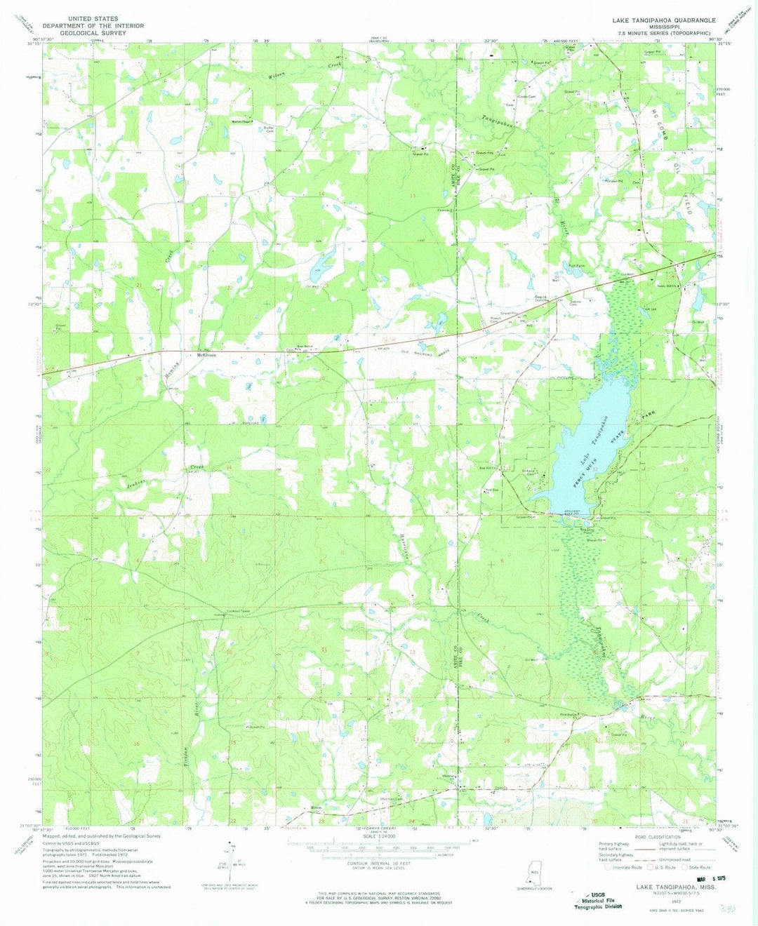 1972 Lake Tangipahoa, MS - Mississippi - USGS Topographic Map