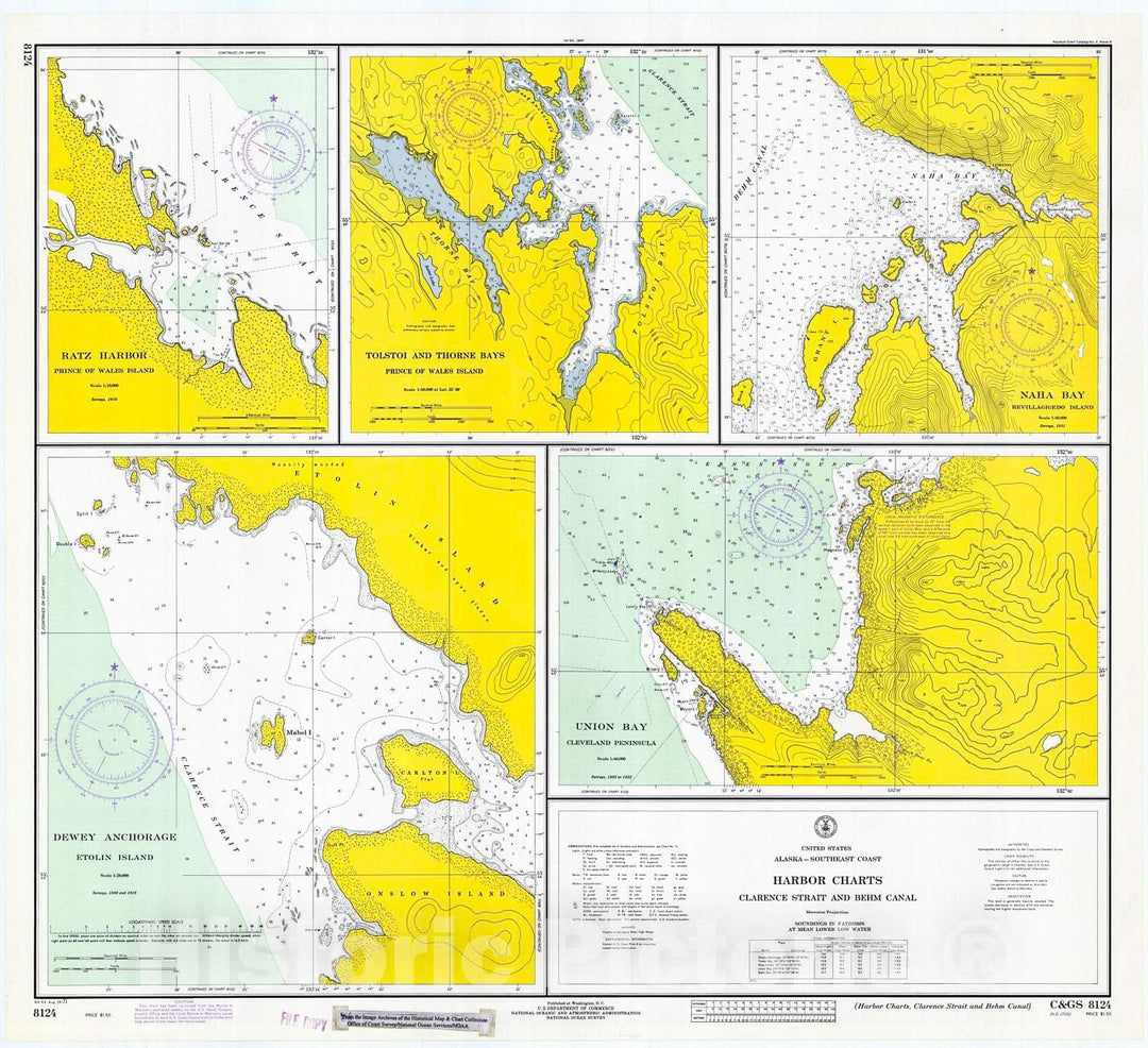 Historic Nautical Map - Harbor Charts,Clarence Strait & Behm Canal, 1971 NOAA Chart - Alaska (AK) - Vintage Wall Art