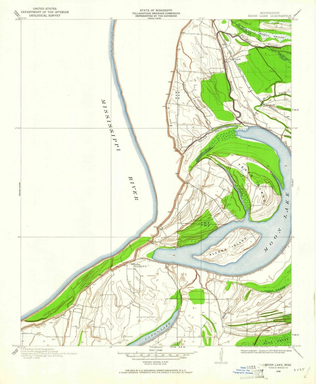 1908 Moon Lake, MS - Mississippi - USGS Topographic Map