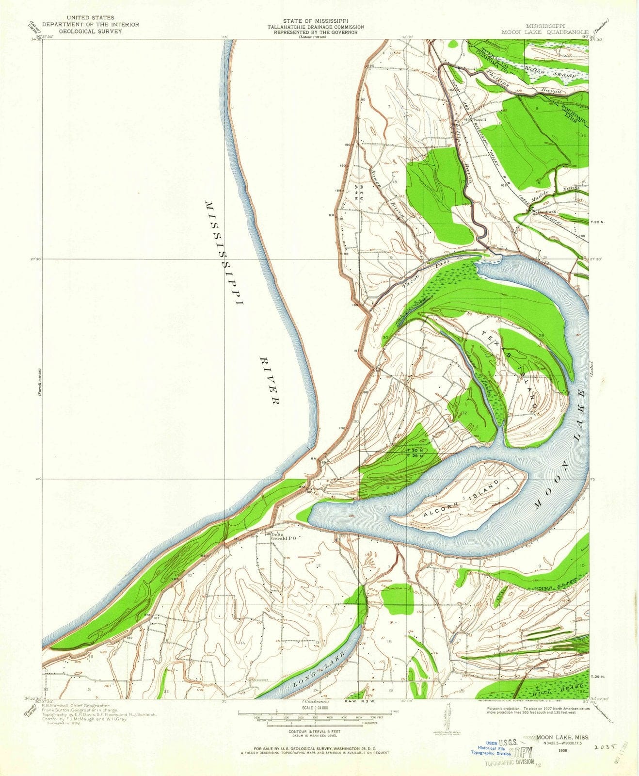 1908 Moon Lake, MS - Mississippi - USGS Topographic Map