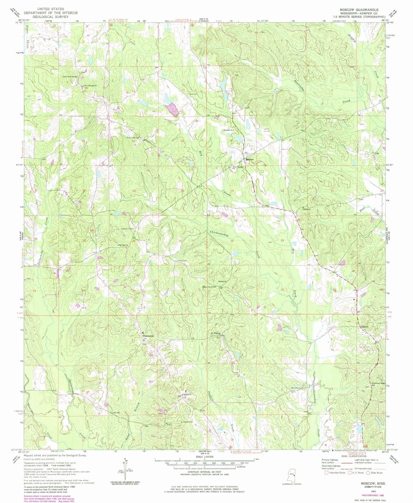 1962 Moscow, MS - Mississippi - USGS Topographic Map