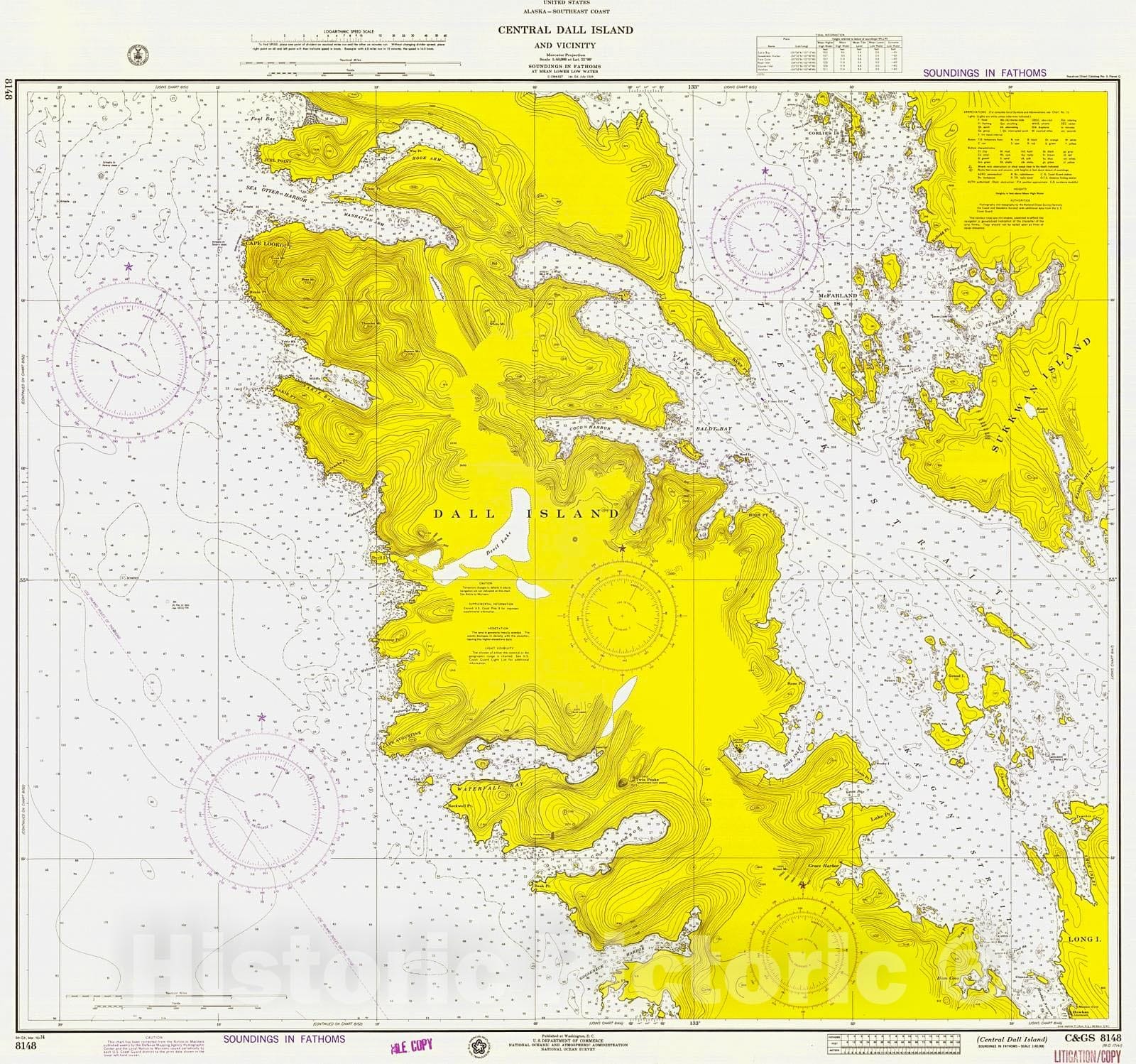 Historic Nautical Map - Central Dall Island, 1974 NOAA Chart - Alaska (AK) - Vintage Wall Art