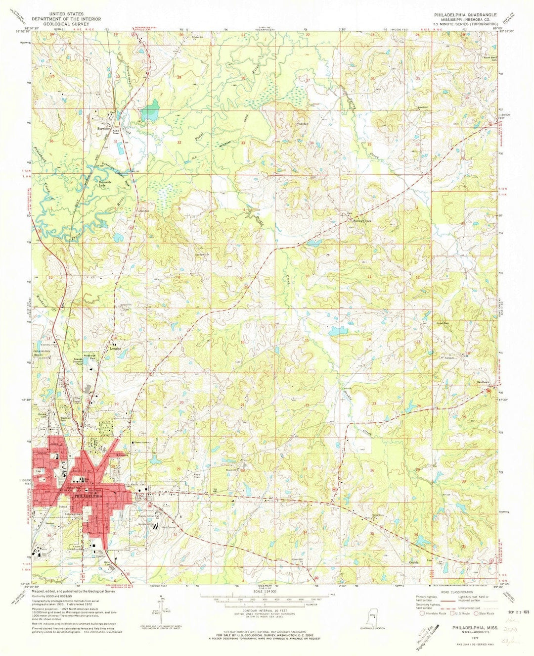 1972 Philadelphia, MS - Mississippi - USGS Topographic Map