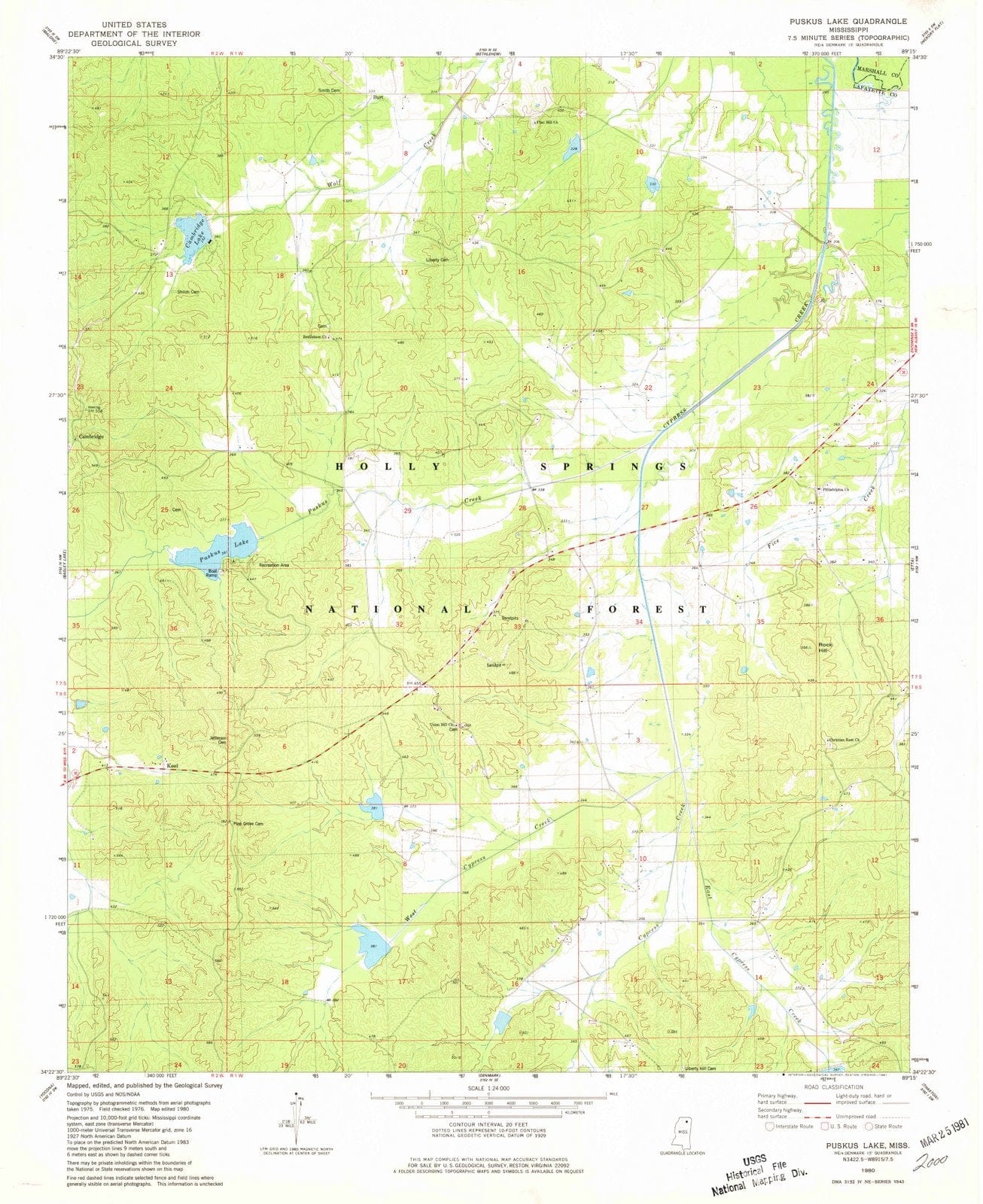 1980 Puskus Lake, MS - Mississippi - USGS Topographic Map