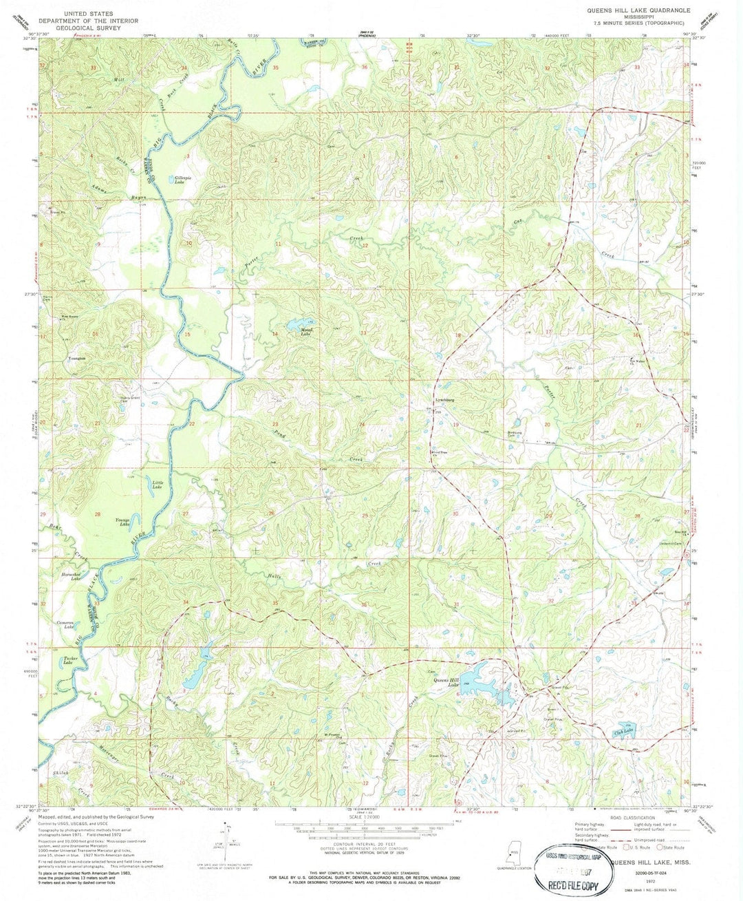 1972 Queens Hill Lake, MS - Mississippi - USGS Topographic Map