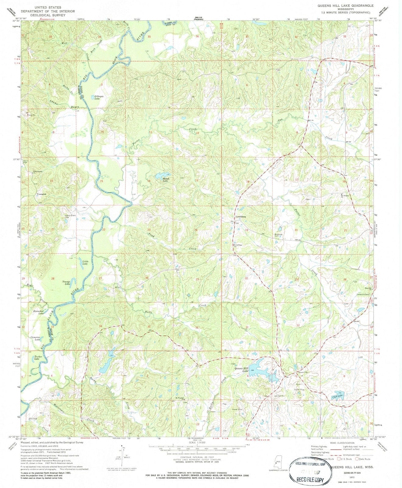 1972 Queens Hill Lake, MS - Mississippi - USGS Topographic Map