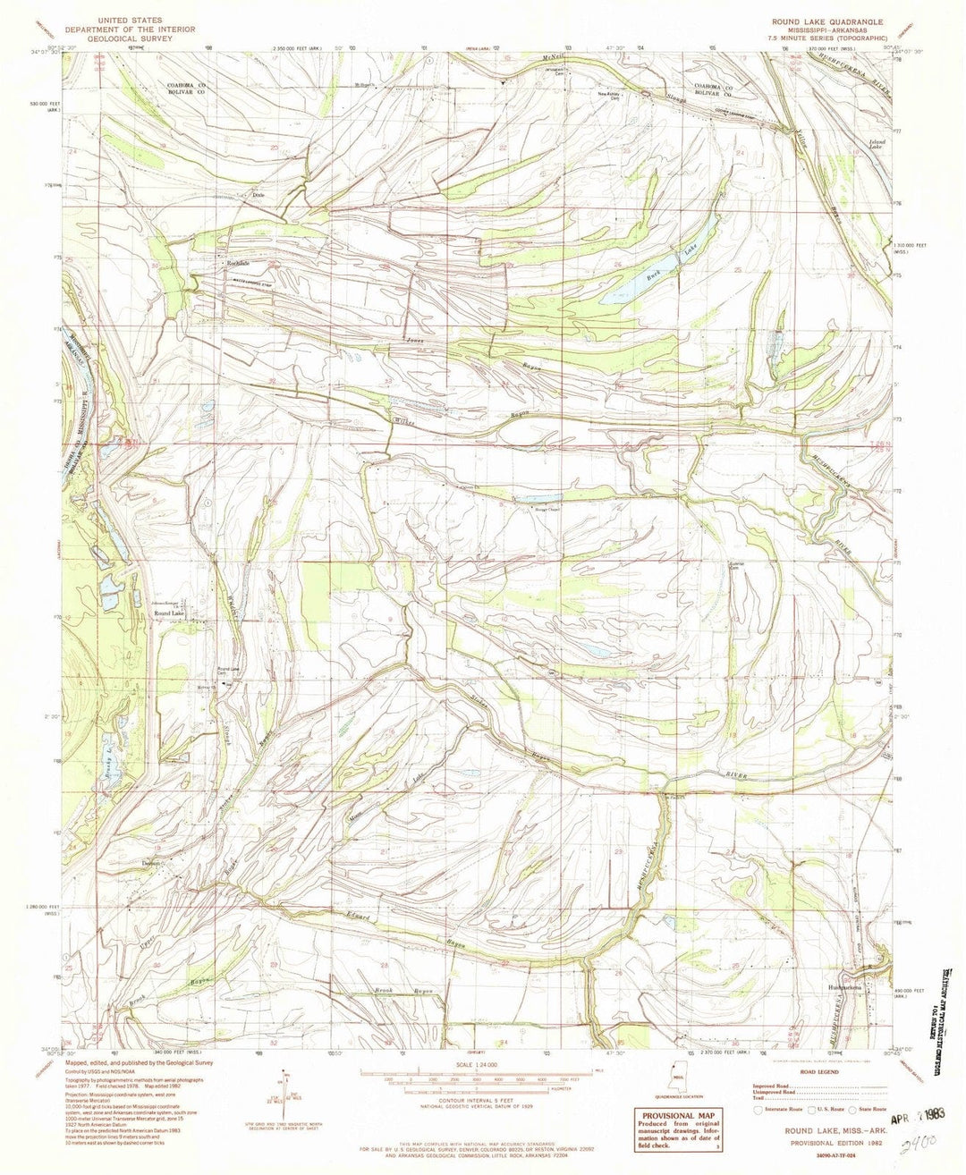 1982 Round Lake, MS - Mississippi - USGS Topographic Map