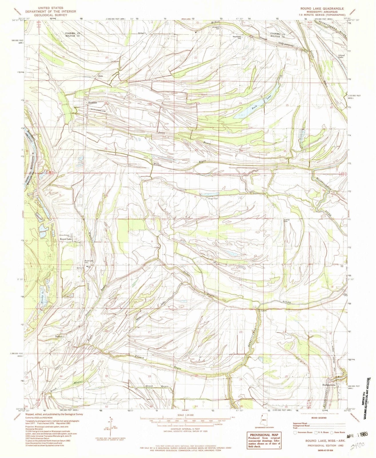 1982 Round Lake, MS - Mississippi - USGS Topographic Map