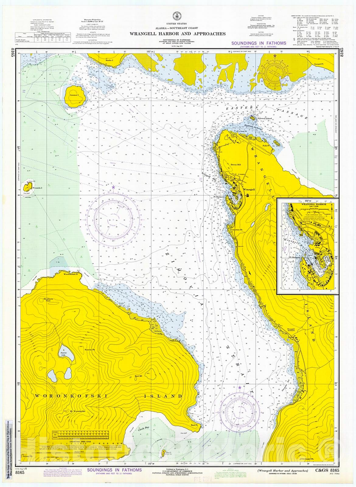 Historic Nautical Map - Wrangell Harbor & Approaches, 1972 NOAA Chart - Alaska (AK) - Vintage Wall Art