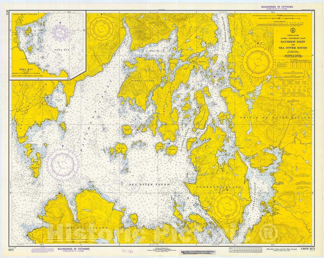 Historic Nautical Map - Davidson Inlet & Sea Otter Sound, 1972 NOAA Chart - Alaska (AK) - Vintage Wall Art