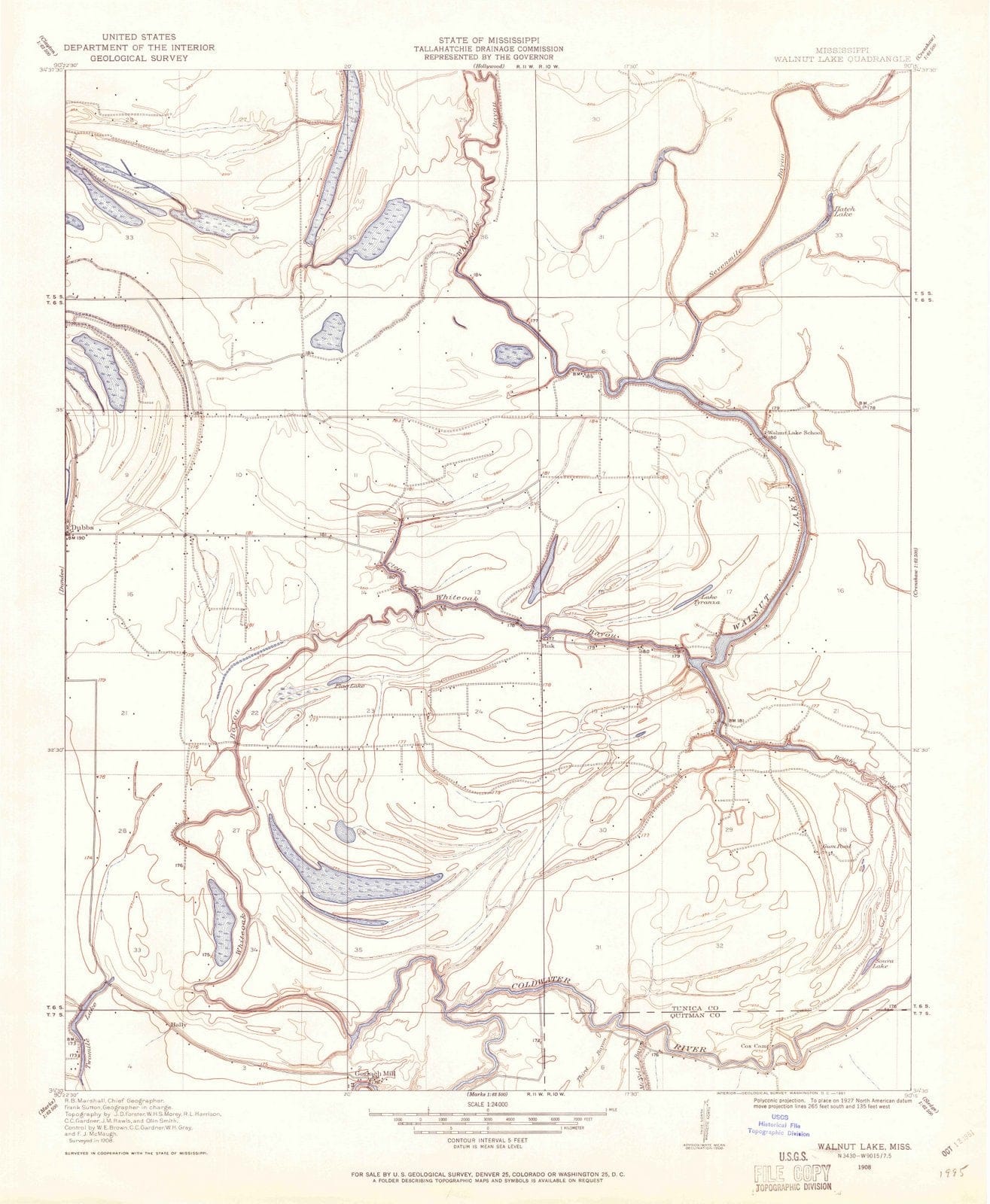 1908 Walnut Lake, MS - Mississippi - USGS Topographic Map