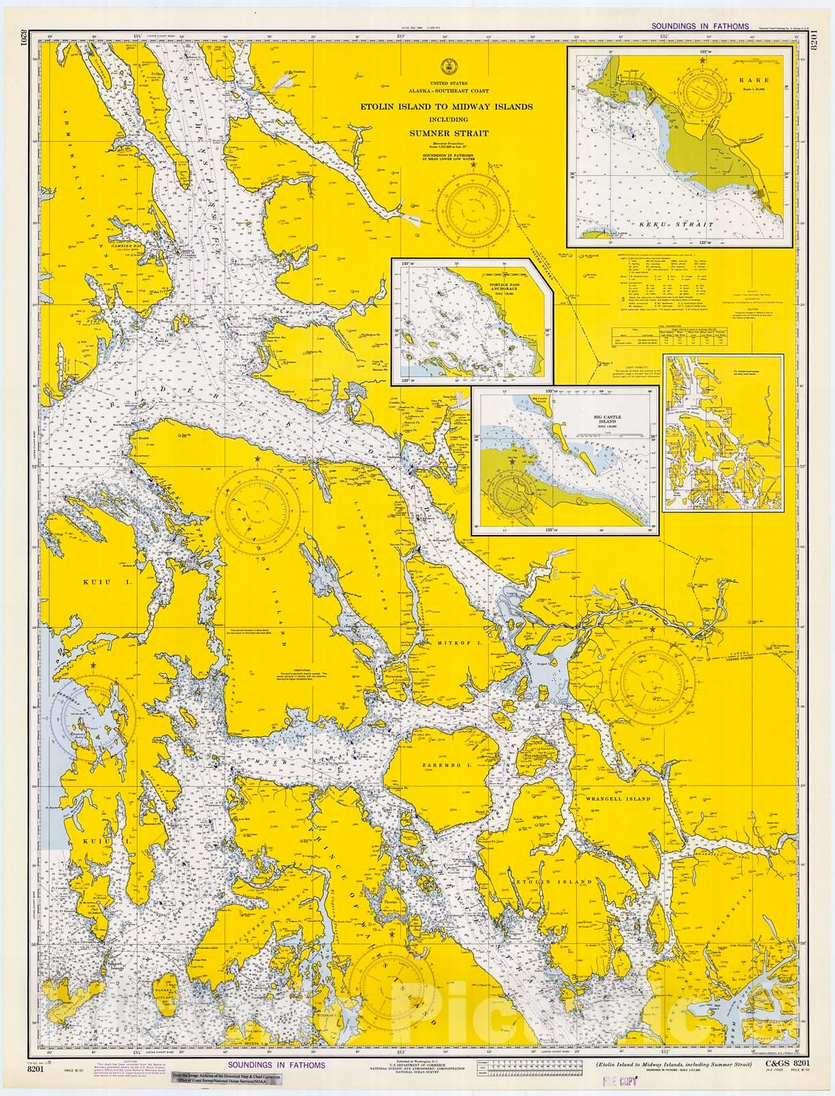 Historic Nautical Map - Etolin Island To Midway Islands, Including Sumner Strait, 1972 NOAA Chart - Alaska (AK) - Vintage Wall Art