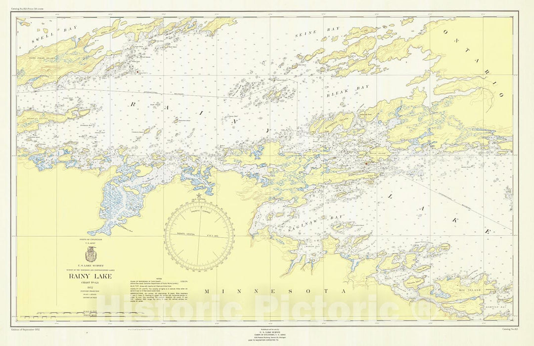 Historic Nautical Map - Rainy Lake, 1952 NOAA Chart - Minnesota (MN) - Vintage Wall Art, v2