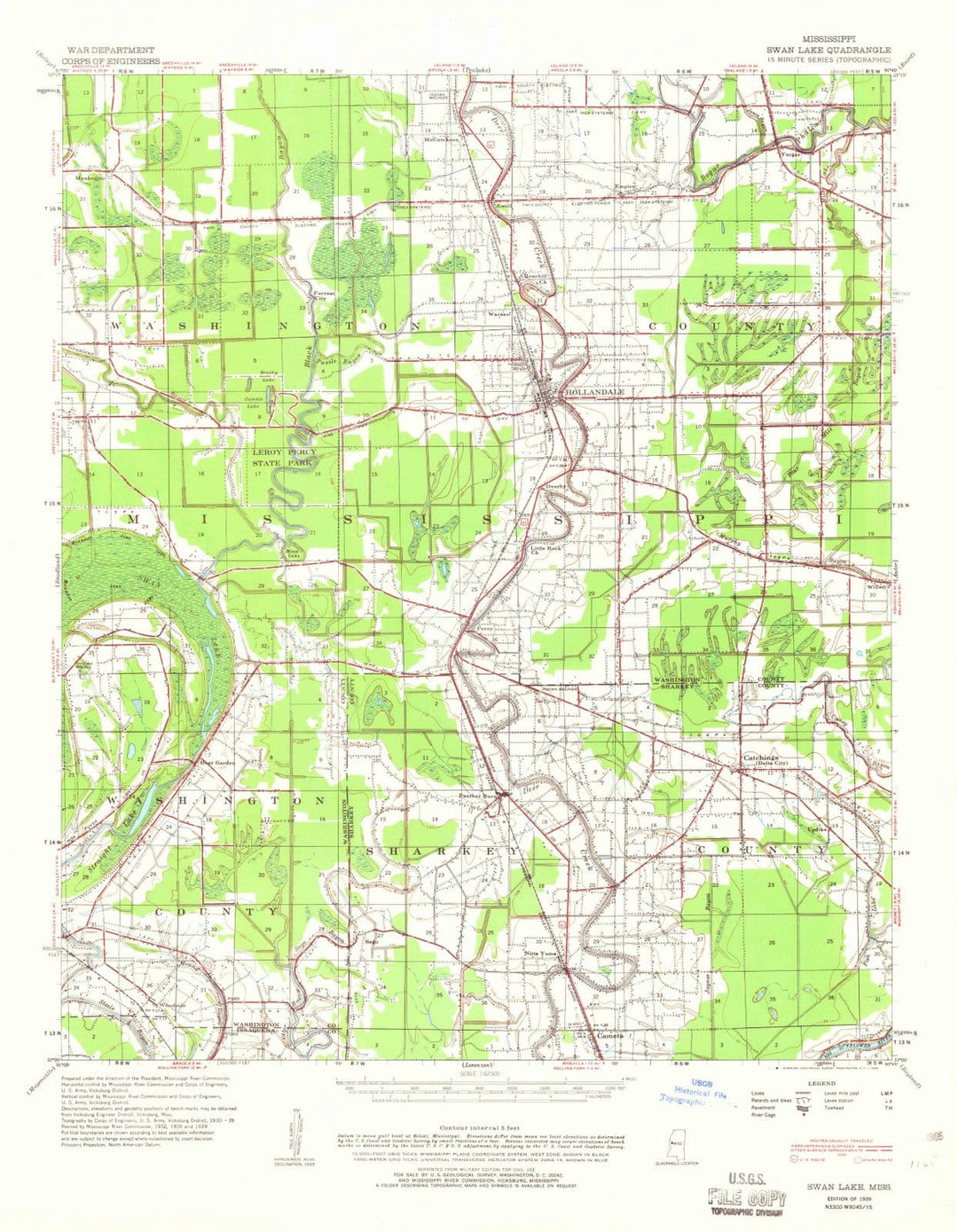 1939 Swan Lake, MS - Mississippi - USGS Topographic Map