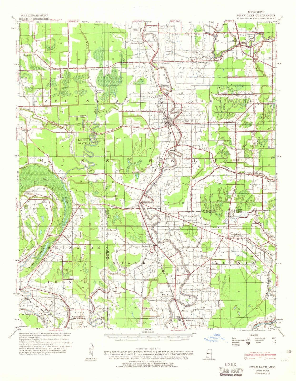 1939 Swan Lake, MS - Mississippi - USGS Topographic Map