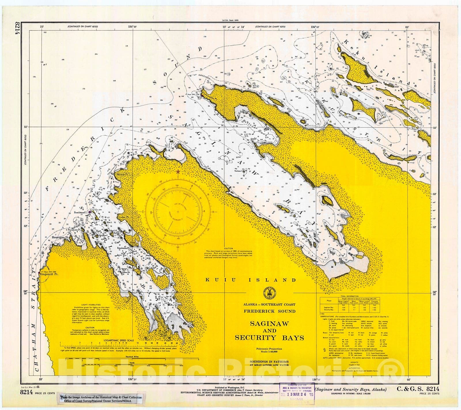 Historic Nautical Map - Saginaw And Security Bays, Alaska, 1966 NOAA Chart - Alaska (AK) - Vintage Wall Art