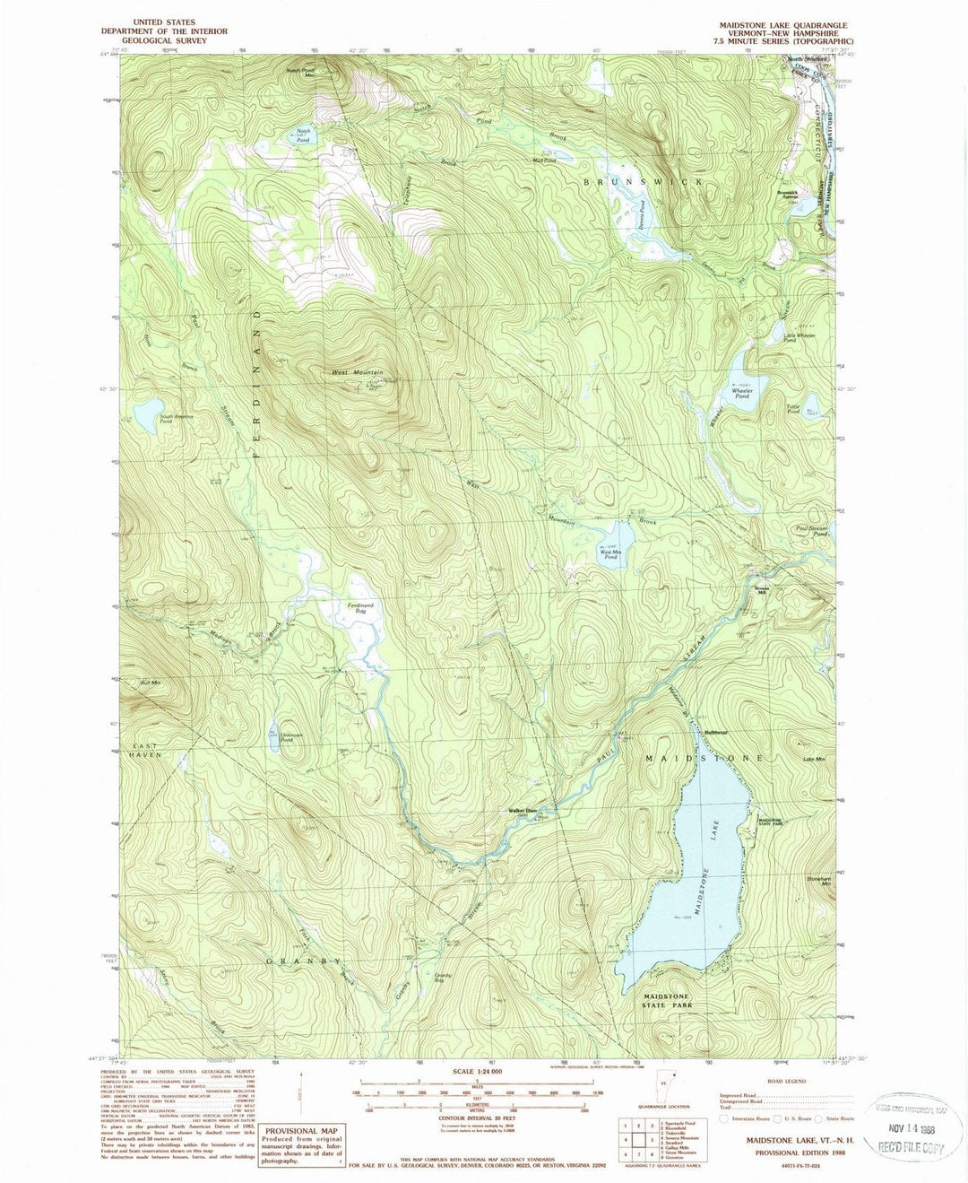 1988 Maidstone Lake, VT - Vermont - USGS Topographic Map