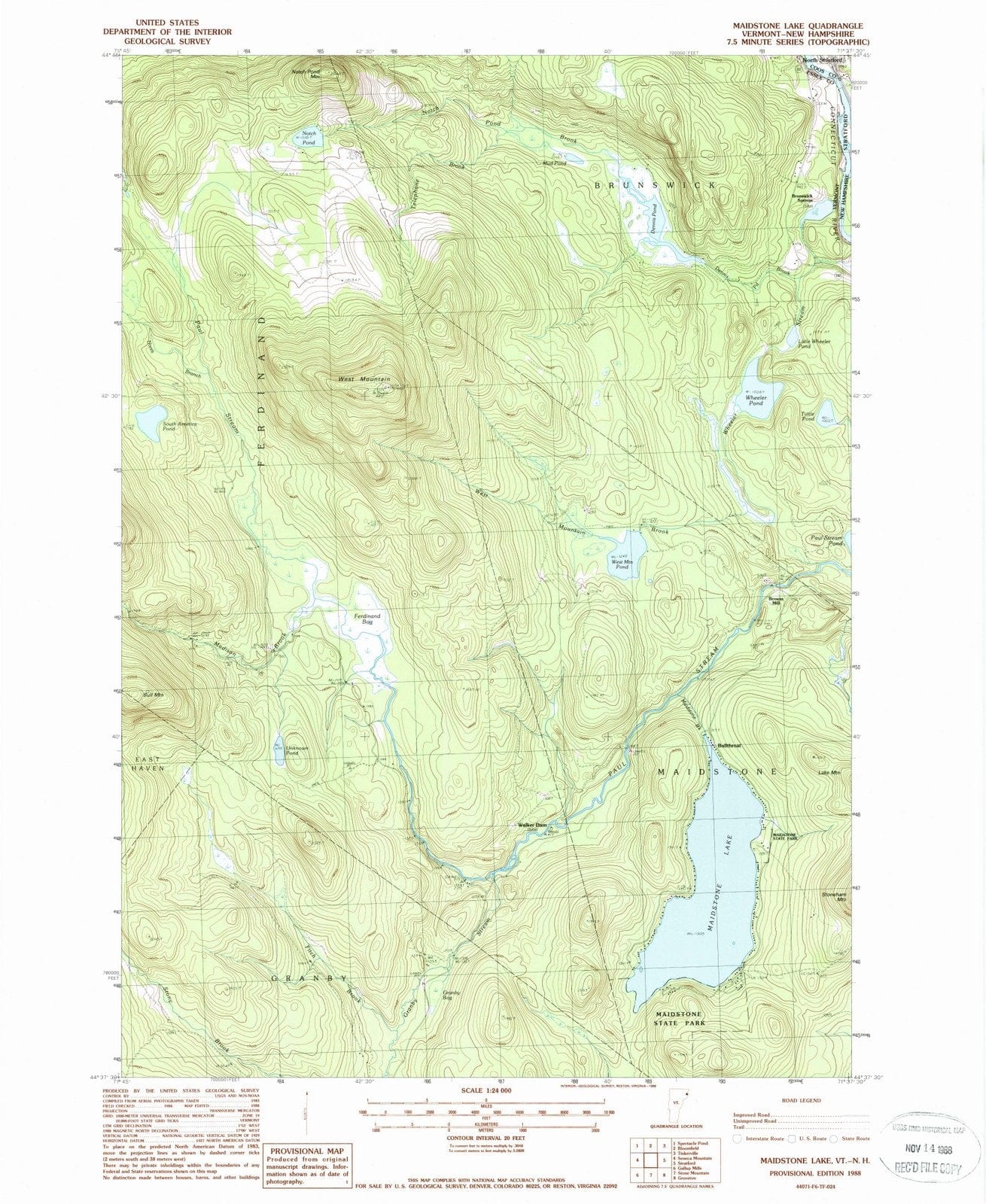 1988 Maidstone Lake, VT - Vermont - USGS Topographic Map