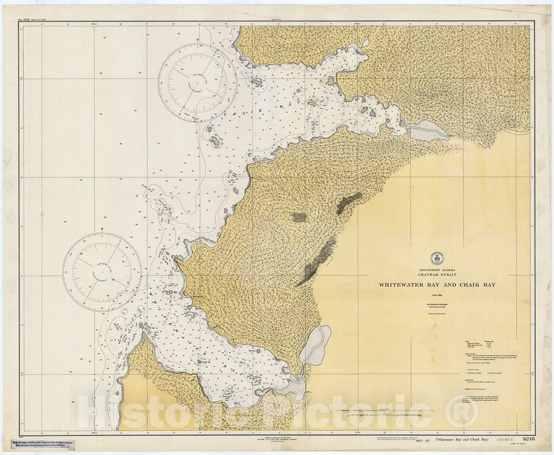 Historic Nautical Map - Whitewater Bay & Chaik Bay,Ak, 1933 NOAA Chart - Alaska (AK) - Vintage Wall Art