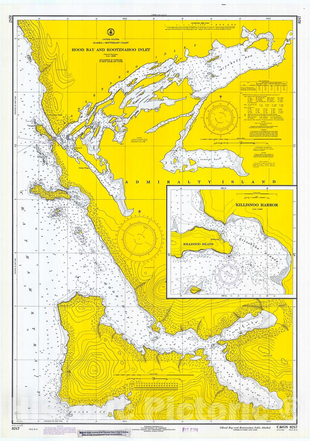 Historic Nautical Map - Hood Bay And Koontznahoo Inlet, Alaska, 1971 NOAA Chart - Alaska (AK) - Vintage Wall Art