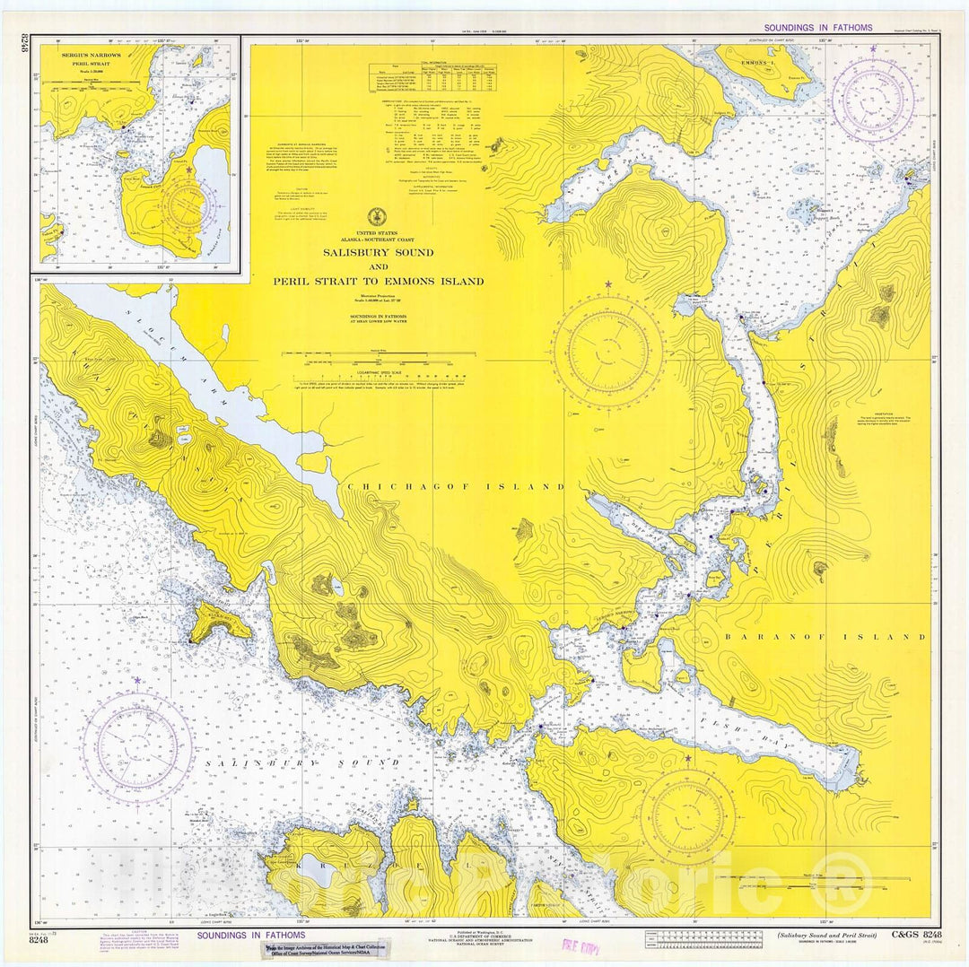 Historic Nautical Map - Salisbury Sound And Peril Strait, 1973 NOAA Chart - Alaska (AK) - Vintage Wall Art