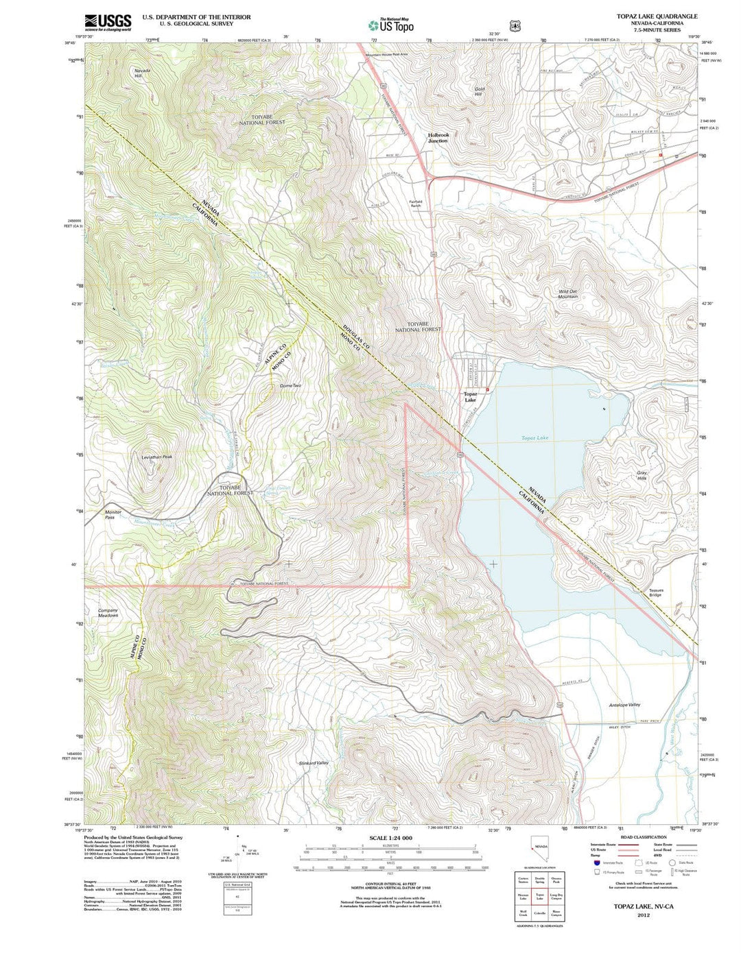 2012 Topaz Lake, NV - Nevada - USGS Topographic Map