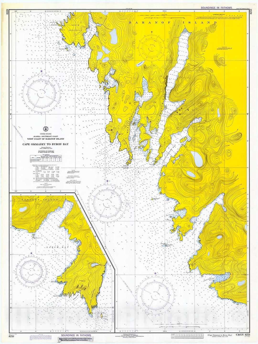 Historic Nautical Map - Cape Ommaney To Byron Bay, 1971 NOAA Chart - Alaska (AK) - Vintage Wall Art