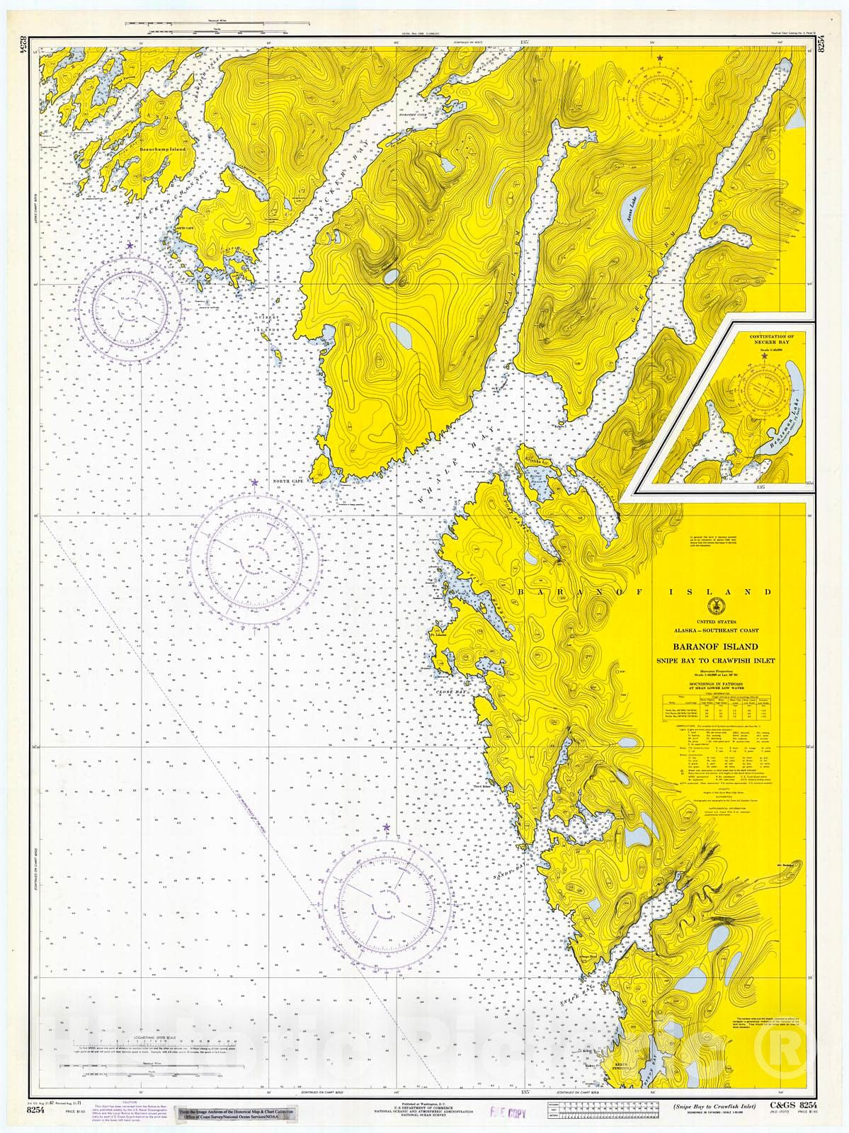 Historic Nautical Map - Snipe Bay To Crawfish Inlet, 1971 NOAA Chart - Alaska (AK) - Vintage Wall Art