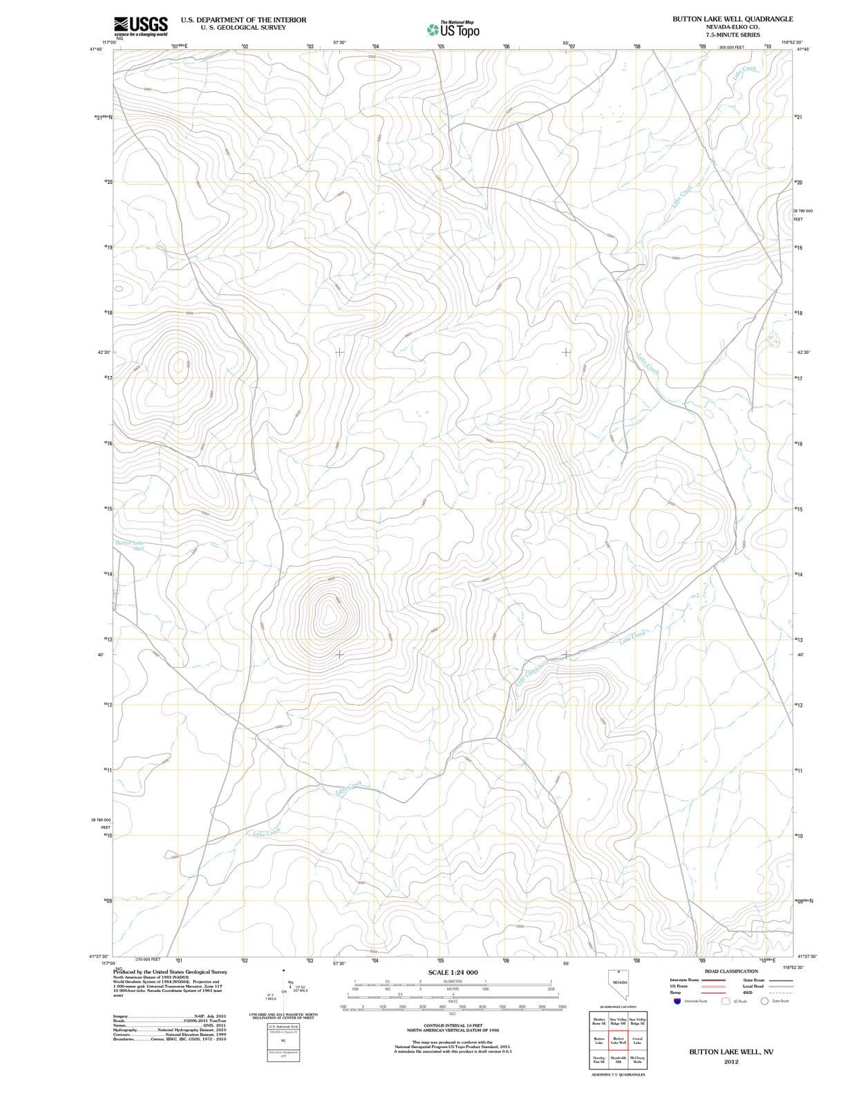 2012 Button Lake Well, NV - Nevada - USGS Topographic Map