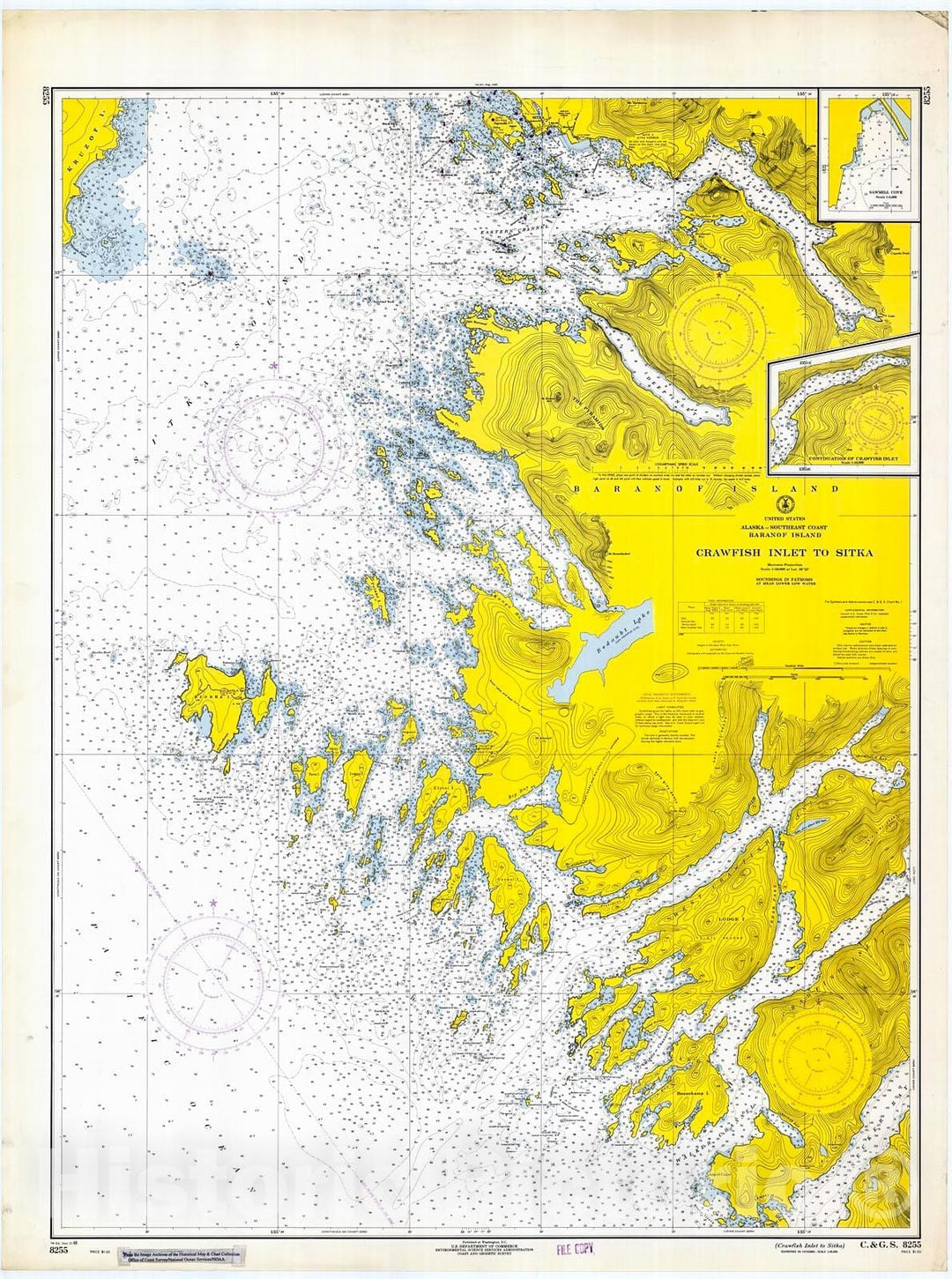 Historic Nautical Map - Crawfish Inlet To Sitka, 1968 NOAA Chart - Alaska (AK) - Vintage Wall Art