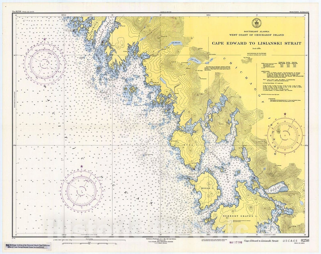 Historic Nautical Map - Cape Edward To Lisianski Strait, 1947 NOAA Chart - Alaska (AK) - Vintage Wall Art