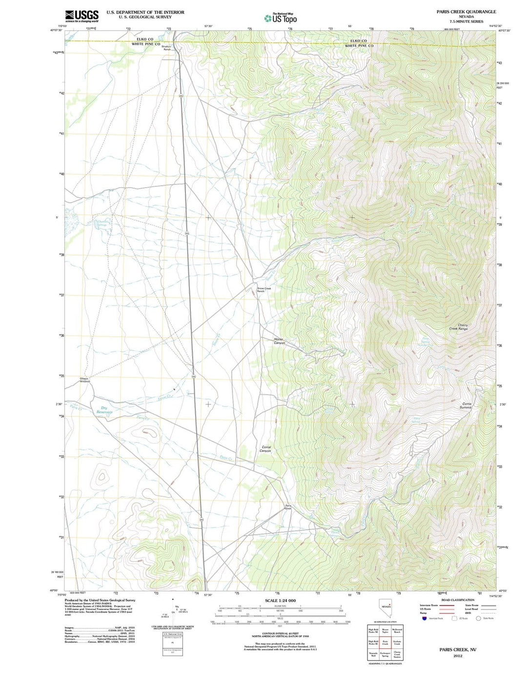 2012 Paris Creek, NV - Nevada - USGS Topographic Map