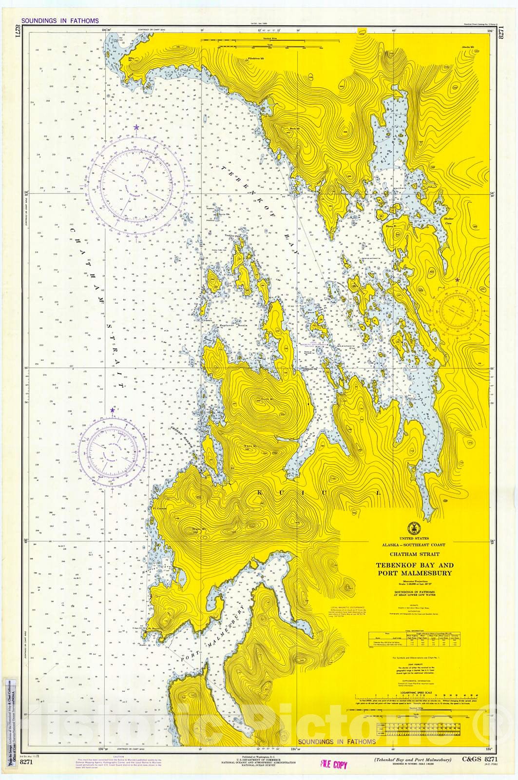 Historic Nautical Map - Tebenkof Bay And Port Malmesbury, 1973 NOAA Chart - Alaska (AK) - Vintage Wall Art