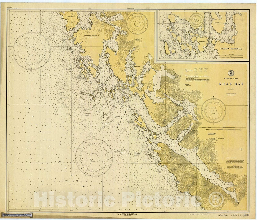 Historic Nautical Map - Khaz Bay, Ak, 1928 NOAA Chart - Alaska (AK) - Vintage Wall Art