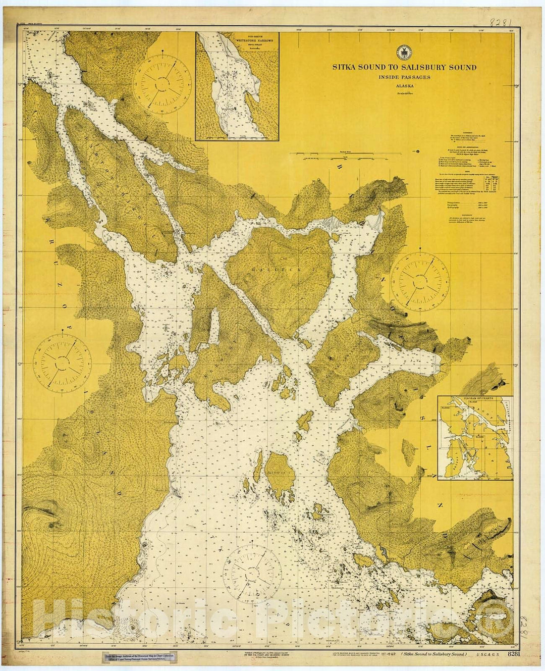 Historic Nautical Map - Sitka Sound To Salisbury Sound, Ak, 1917 NOAA Chart - Alaska (AK) - Vintage Wall Art