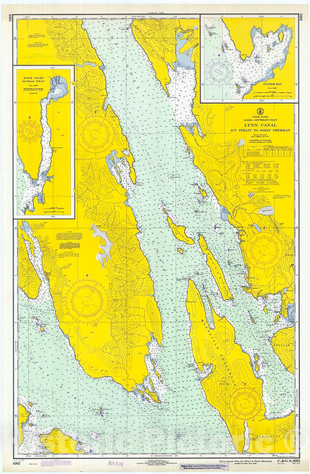 Historic Nautical Map - Lynn Canal, From Icy Strait To Point Sherman, 1971 NOAA Chart - Alaska (AK) - Vintage Wall Art