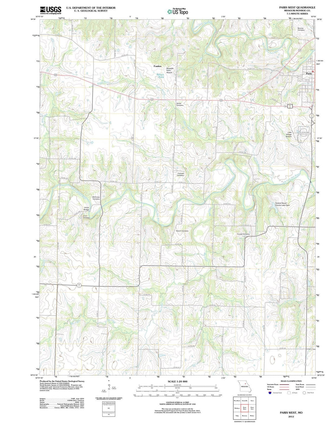 2012 Paris West, MO - Missouri - USGS Topographic Map