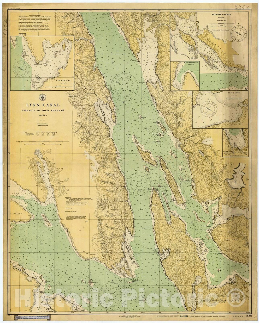 Historic Nautical Map - Lynn Canal, From Entrance To Point Sherman, Ak, 1924 NOAA Chart - Alaska (AK) - Vintage Wall Art